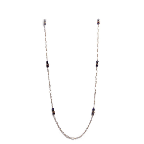 Iolite, Pyrite, and Onyx Station Necklace