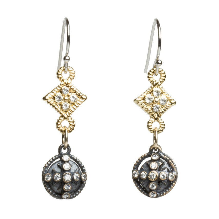 Oxidized Silver Ball Cross Earrings