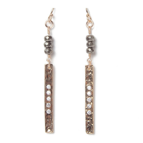 Hammered Gold Bar Pyrite Earrings