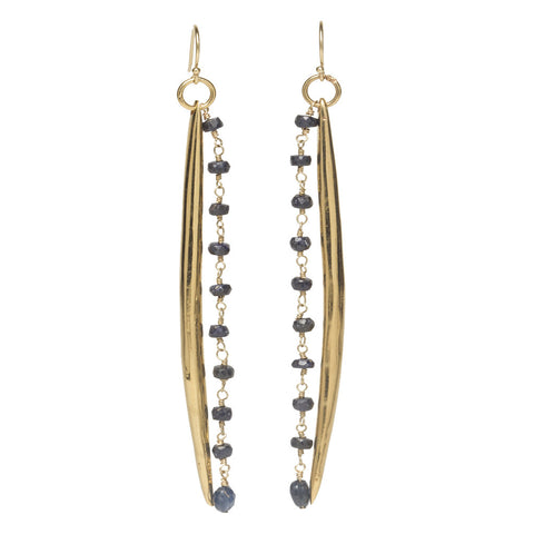 Gold Spike Sapphire Earrings