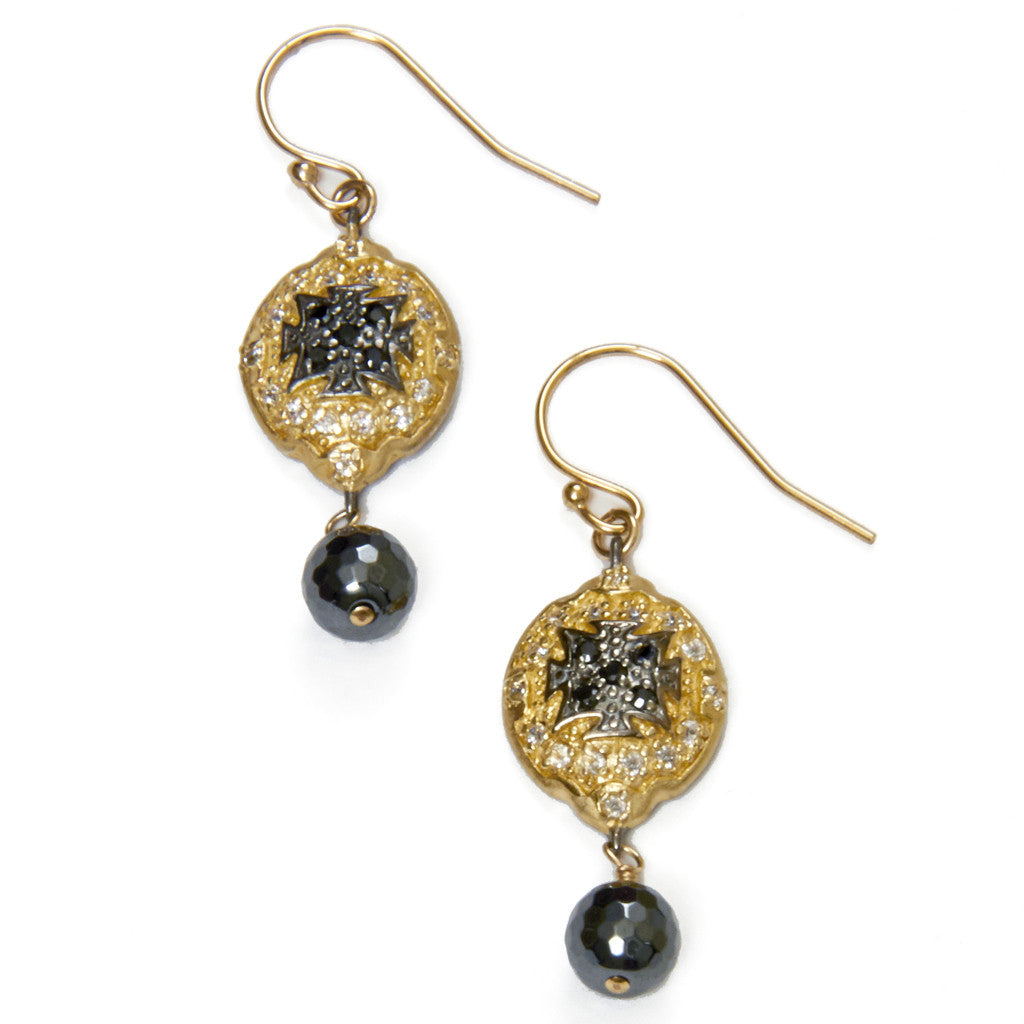 Gold and Onyx Shield Earrings