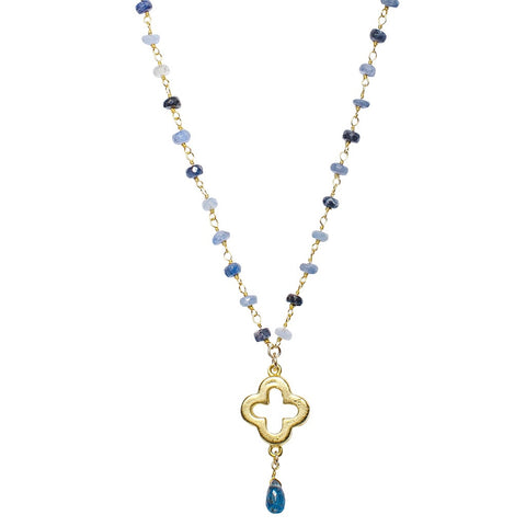 Raw Sapphire Gold Clover Necklace
